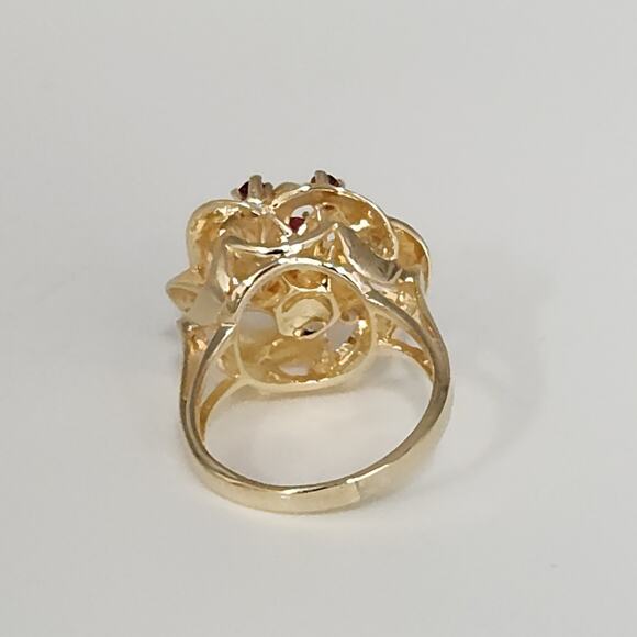 14k Yellow Gold Natural Sapphire Stunning Floral Design Ring Size 6.5 - Picture 4 of 9